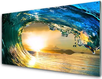 Produktbild von Acrylglasbilder 100x50 Wandbild Druck Welle Meer Sonnenuntergang Natur