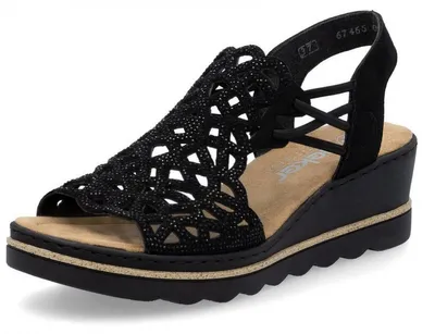 Produktbild von Rieker Damen Sandalette Hochfront mit Strass und Cut-Outs 67465, Größe:42 EU, Farbe:Schwarz