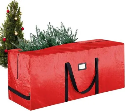 Produktbild von Famanu Aufbewahrungstasche für Weihnachtsbaum - Verstärkte Griffe - 122x38x51cm oder 165x38x76cm - Rote Schleifenoptik