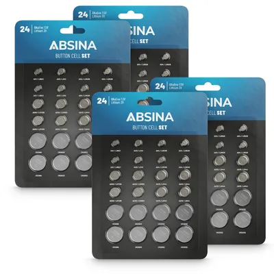 Produktbild von ABSINA 96er Pack Alkaline & Lithium Knopfzellen - AG1 AG3 AG4 AG10 AG13 CR2016 CR2025 CR2032 - Knopfzelle Sortiment 1,5V & 3V