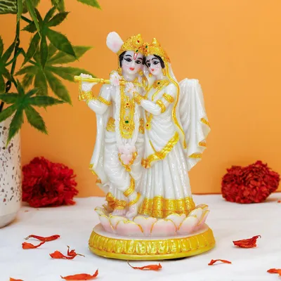 Radha-Krishna-Statue, 14,5 cm, Marmorfarbe, handbemalt
