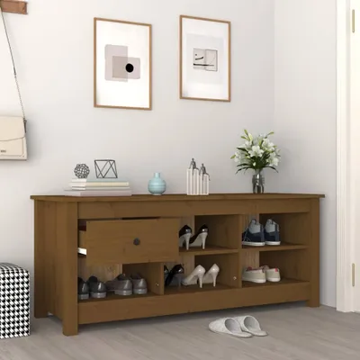 Produktbild von The Living Store Schuhschrank Honigbraun 110x38x45,5 cm Massivholz Kiefer