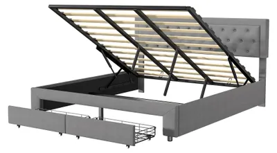 Productafbeelding van Opbergbed - Gestoffeerd Bed - Slaapbank - Tweepersoonsbed - Kinderbed - Verstelbaar Hoofdbord