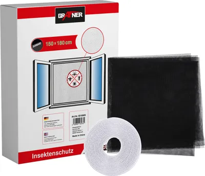 Produktbild von Grafner Insektenschutz für Fenster, verschiedene Größen und Farben, individuell zuschneidbar, incl. selbstklebenden Klettband, ohne Bohren, 180 x 150 cm schwarz Fliegen Gitter Mücken Schutz