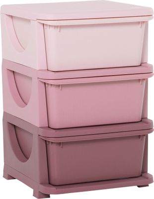 HOMCOM Schubladenschrank für Kinder mit Stauraum Aufbewahrungsboxen Spielzeug-Organizer Spielzeugkiste drei Ebene für Kinderzimmer 3-6 Jahre Kindermöbel Rosa 37 x 37 x 56,5 cm