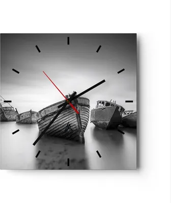 Produktbild von Wanduhr - Quadrat - Glasuhr - Łódź Wrack Schiff - 40x40cm - Schleichendes Uhrwerk - Lautlos - zum Aufhängen bereit - Dekoration Modern - Wanddekoration aus Glas - C3AC40x40-4999