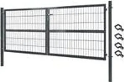 Produktbild von Gartentor Tor Gartenzaun Zaun 300x120 cm Doppelflügelig Gartentür aus Metall für Stabmattenzaun Abschließbar inkl. Pfosten Grau V2Aox