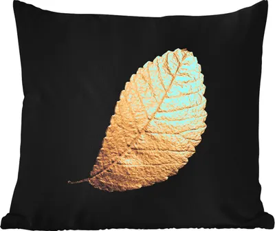 Produktbild von MuchoWow® Outdoor Kissen - Gold - Blätter - Schwarz - Pflanzen - Luxus - Natur - 50x50 cm - Wetterfest - Lounge Kissen - Komfortabel - Kissen mit Bild