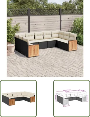 Produktbild von The Living Store 9-tlg. Garten-Sofagarnitur mit Kissen Schwarz Poly Rattan
