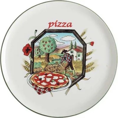 Produktbild von 32 cm großer Keramik-Pizzateller mit Margherita-Sauce