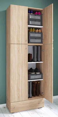 Produktbild von VCM Holz-Schuhschrank | Maße: H. 200 x B. 70 x T. 39 cm| Allzweckschrank | 5 Fächer | 4 Drehtüren | extra Schublade– Lona