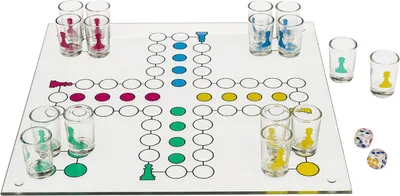 Produktbild von Glas-Trinkspiel "Ludo" | 16 Gläser & 2 Würfel