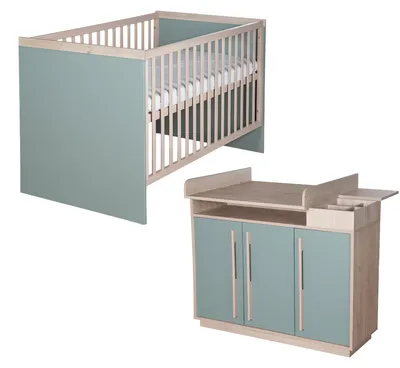 Produktbild von roba Möbelset 2-teilig Selva - Kombi-Kinderbett 70x140 mit Schlupfsprossen & höhenverstellbarem Lattenrost + Wickelkommode mit Wickelaufsatz &