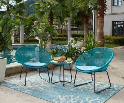 Produktbild von Möbilia Garten Sitzgruppe 5-tlg aus Polyrattan | 2 Stühle inkl. Sitzkissen | Beistelltisch B 51 x T 51 x H 50 cm | türkis-hellblau | 10020006 | Serie GARTEN