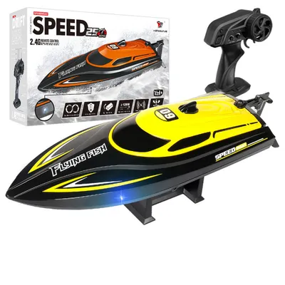 Produktbild von HXJRC HJ812 RC Boot, 2,4Ghz 4CH Hochgeschwindigkeits LED Licht Schnellboot 25 km/h Elektrische Rennfahrzeuge Seen Pools Fernbedienungs Schiffe Gelb