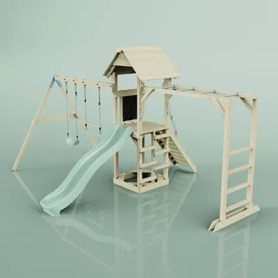 Produktbild von OutdoorToys Spielturm Örebro aus Holz in Grün Trapezstange