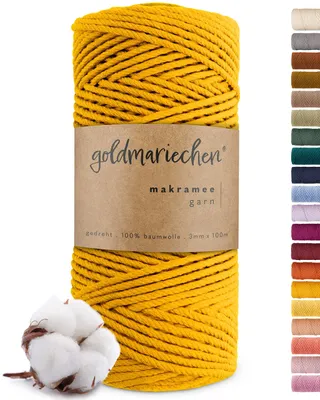 Produktbild von Makramee Garn (Safran) 3mm x 100m - 100% Baumwolle - Makrameegarn Baumwollgarn für DIY-Deko Wandteppich, Traumfänger, Blumenampel, Wandbehang