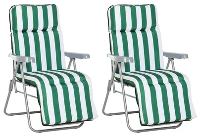 Produktbild von Gartenliege 2er Set klappbar mit Auflage, 5-fach verstellbar, 60x75x102 cm, Grün+Weiß, gepolstert, Stahlrahmen, wetterfest