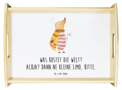 Produktbild von Mr. & Mrs. Panda Tablett Nachtfalter Fähnchen - Weiß - Geschenk, serviertablett holz, Deko, Küche, Süß, essenstablett, Kaffee, Lustige Sprüche, Käfer, Spruch Witzig