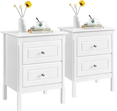 Produktbild von Yaheetech 2er Set Nachttische, Nachtschrank Kommode mit 2 Schubladen, Beistelltisch, Sofatisch, 61 cm hoch, weiß