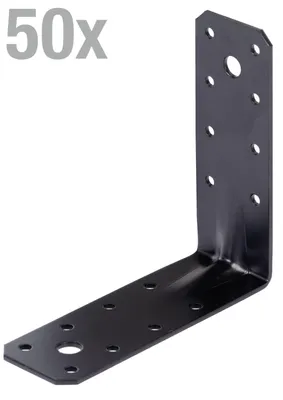 Produktbild von Alberts Schwerlast-Winkelverbinder (Set 50 Stück) - verzinkt - schwarz - kunststoffbeschichtet - 125 x 125 x 45 mm, schwarz