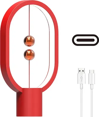 Produktbild von Gleichgewicht Lampe USB LED Tischlampe Magnetische Nachtlicht Tischleuchte für Nachttisch Wohnzimmer Kinderzimmer Schreibtisch Schlafzimmer Deko, Rot