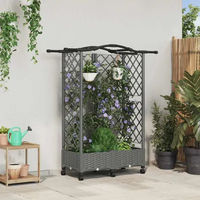Produktbild von PUEAZU Hochbeet mit Rankgitter und Dach Hellgrau 124 x 40 x 129 cm PP - Beete @50810