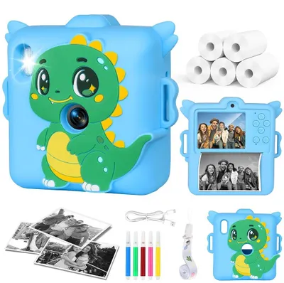 Produktbild von Kinder-Sofortbildkamera D16 mit Thermodrucker, 2,4-Zoll-IPS-Display, 1080p-Video und 16-fachem Digitalzoom - Blau