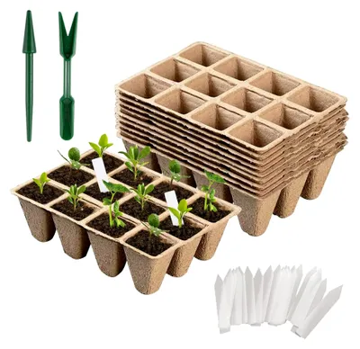 Produktbild von 20 Stück 240 Zellen Anzuchtschalen Setzlingstöpfe, biologisch abbaubare Pflanztöpfe, Fasertöpfe für Pflanzen, Obst, Gemüse