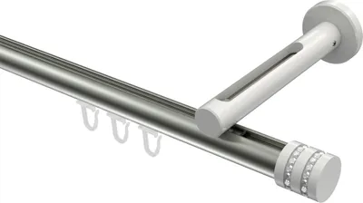 Produktbild von Interdeco Innenlaufstange / Gardinenstange mit Innenlauf Edelstahl-Optik / Weiß, Typ Siteno Estana (Glitzerkappe), 20 mm Ø 1-läufig, 160 cm