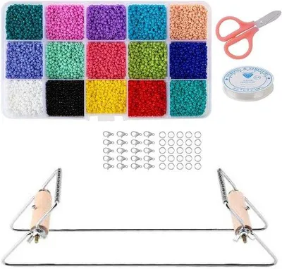 Produktbild von Perlenwebrahmen mit bunten Perlen - DIY Schmuckset