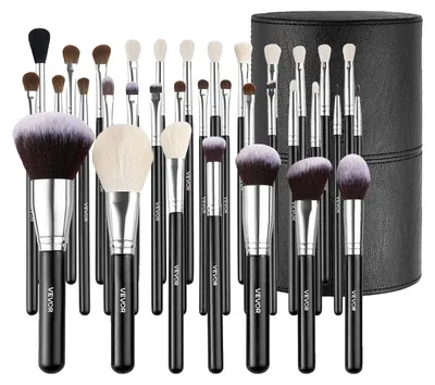 Produktbild von VEVOR 9-teiliges Make-up-Pinselset für Foundation, Lidschatten, professionelles Make-up-Pinselset mit weichen natürlichen Wolle- und veganen synthetischen Borsten, ergonomischem Holzgriff, reisefreundlicher Aufbewahrungstasche, Tierhaare-a, 15-35 Stück-a