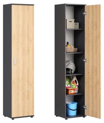 Produktbild von Schmaler Mehrzweckschrank 40 cm breit mit 1 Tür & 4 Einlegeböden 40x35x184 cm (BxTxH) | Anthrazit-Artisan