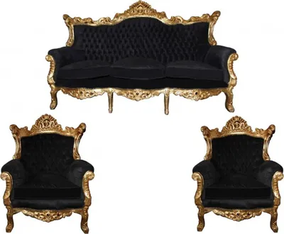 Casa Padrino Barock Wohnzimmer Set Schwarz Gold Sofa Sessel Antik Stil Baroque Lounge Arm Chair Black Golden Furniture Interior Möbel Living Room Einrichtung