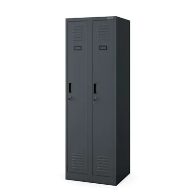 A two-door metal locker in an anthracite color, presented against a plain white background.