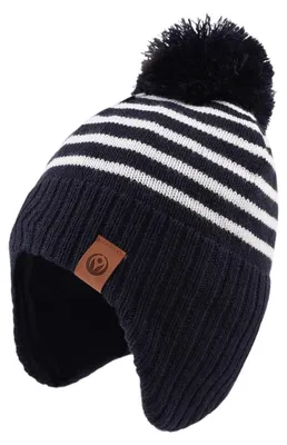 Immagine prodotto di Cappellino da bambino, berretto da inverno in maglia con pompon, per bambine e bambini, colore blu navy, taglia 4-7 anni