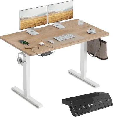 Image de Bureau électrique - Bureau réglable en hauteur - Travail ergonomique - Ports USB intégrés - 120 x 60 cm - Chêne