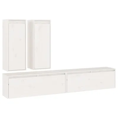 Four white wooden cabinets are displayed against a white background.