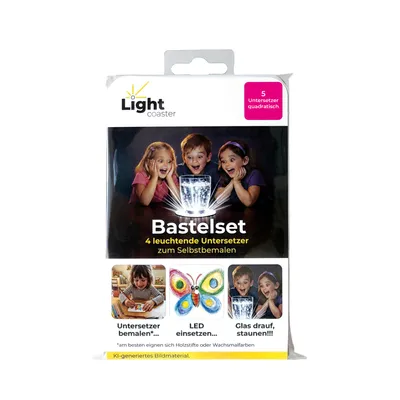 Produktbild von Kinder Bastelset mit 5 leuchtenden Untersetzern zum Bemalen von LightCoaster