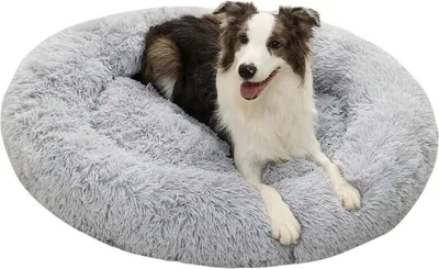 Produktbild von Domarex Gemütliches XXL Hundebett rund für kleine und große Heimtiere, 110 cm, weiches Katzenbett DOGGURU bequem Donutbett für Hunde und Katze - grau