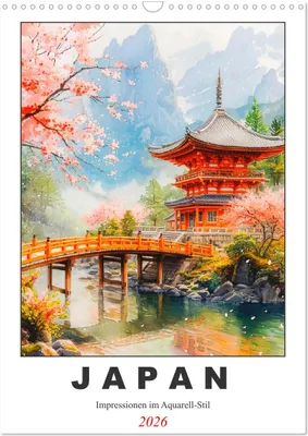 Produktbild von Japan. Impressionen im Aquarell-Stil (Wandkalender 2026 DIN A3 hoch), CALVENDO Monatskalender