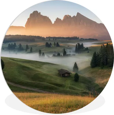 Produktbild von MuchoWow® Rundes Wandbild - Runde Bilder Berg - Nebel - Landschaft Ø 60 cm Kreis Wanddekoration Kunststoff - Wandkreis - Wandschmuck - Wand Kreis - Das Schlafzimmer - Die Bilder - Wandmalerei - Kunst für das Haus - das Plastik
