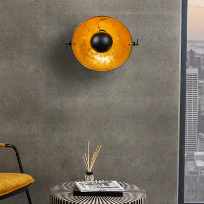 Produktbild von Industrial Wandleuchte STUDIO 38cm schwarz Blattgold-Optik Deckenlampe Wandlampe neigbarer Schirm