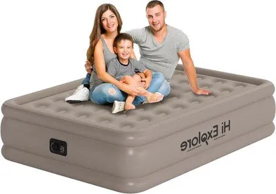Image de Matelas gonflable avec pompe intégrée - Matelas confortable - Hauteur : 45 cm - Kaki