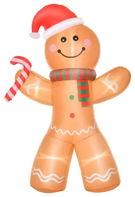 Productafbeelding van Zelfopblazende peperkoekman, inclusief ventilator, kerstdecoratie van 2,4 m met ledverlichting.