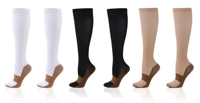 Produktbild von 3 Paar Kompressionsstrümpfe, atmungsaktiv, dehnbar, schweißabsorbierend, kniehoch, Kompressionsstrümpfe für Sport, Größe L/XL