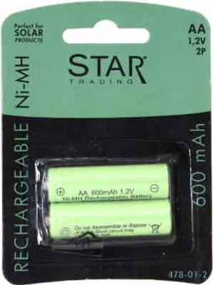 Zdjęcie produktu dla Star Trading 12.478-01-2, Bateria do ponownego naładowania, AA, Niklowo-metalowo-wodorkowa (NiMH), 1,2 V, 2 szt., 600 mAh