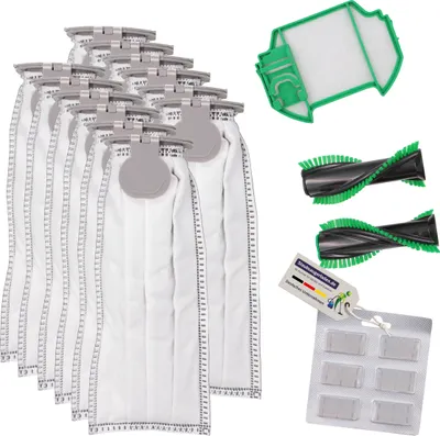 Produktbild von Sparset Groß: 12 Staubbeutel + Rundbürsten + Motor Filter für Vorwerk Kobold VK7