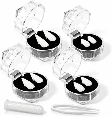 Productafbeelding van Vampier tanden 4 paar - Volwassen Halloween cosplay set met lijm