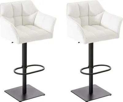 Produktbild von 2er Set Barhocker SIHAR - Kunstleder Weiß 64x45x88 cm Schwarz | Barstuhl Höhenverstellbar Mit Lehne Drehbar Tresenhocker Tresenstuhl Kneipenhocker